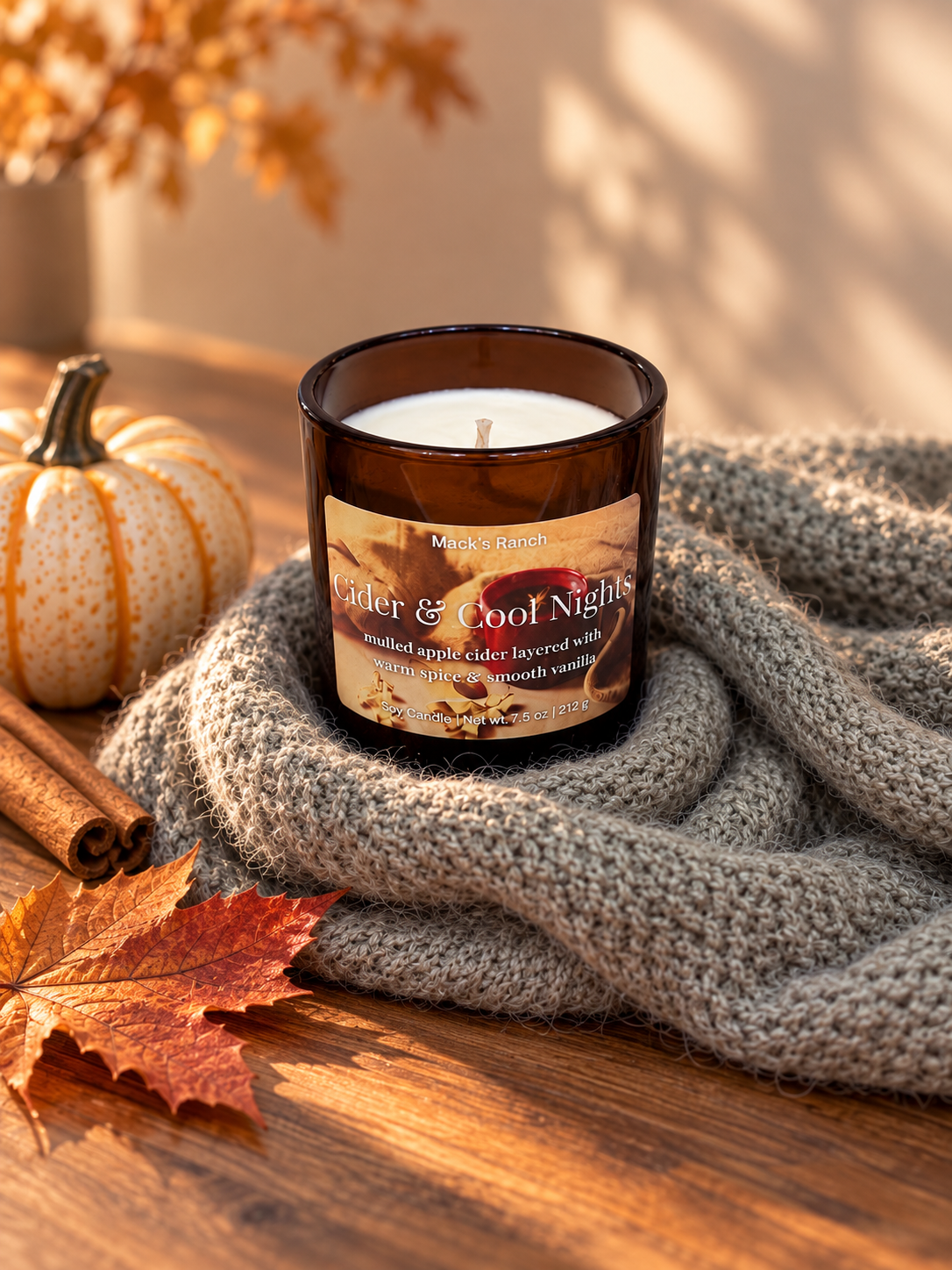 Mack's Ranch Cider & Cool Nights Scented Soy Wax Candle 7.5 oz