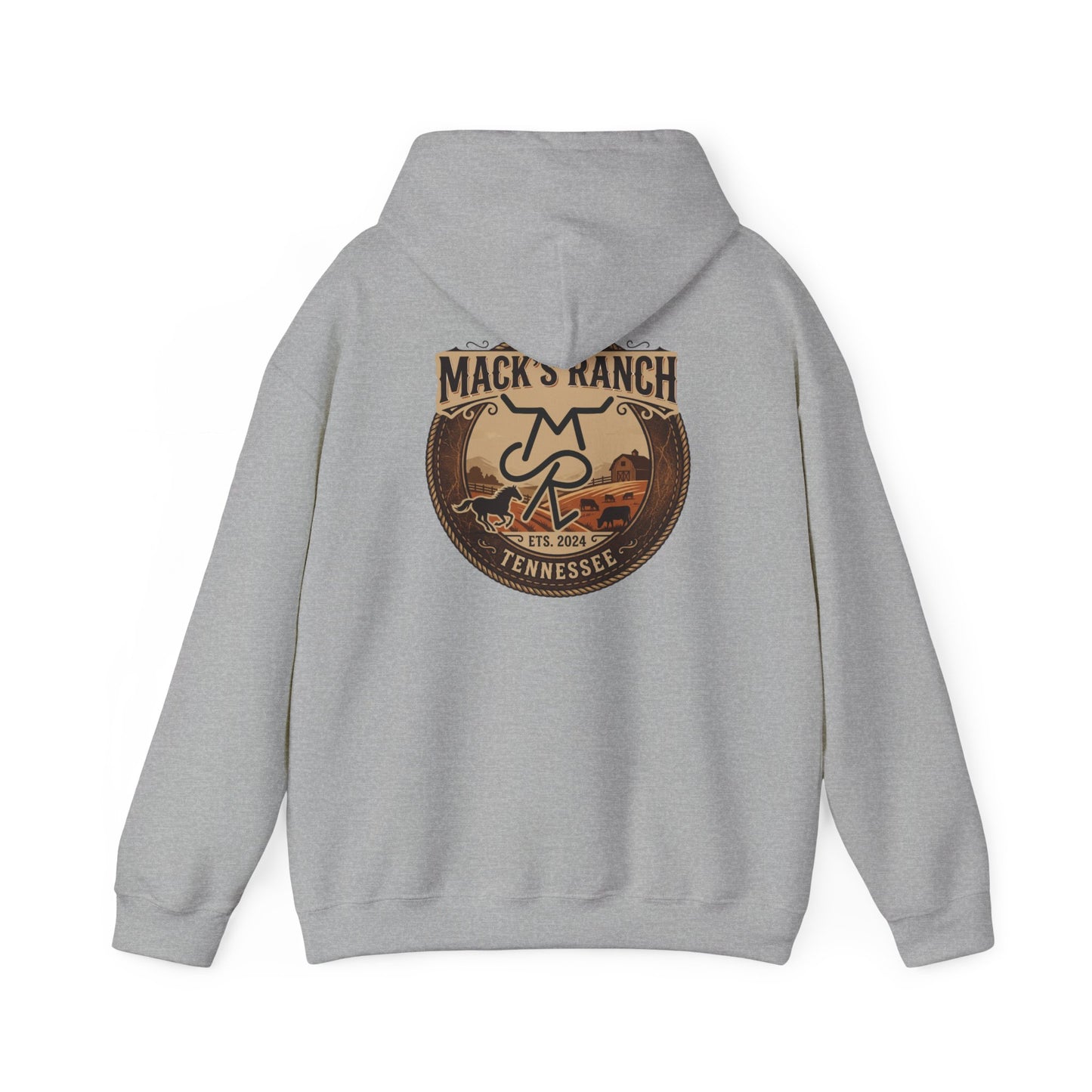 Ranch Logo Hoodie — Mack's Ranch Vintage Emblem Hooded Sweatshirt