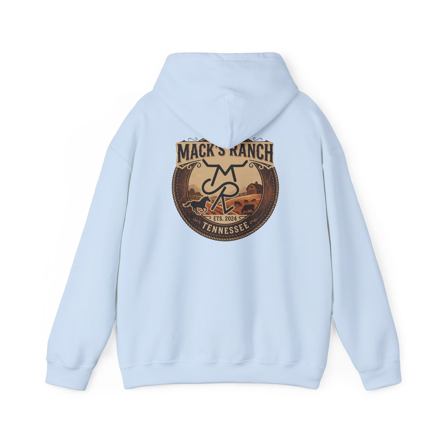 Ranch Logo Hoodie — Mack's Ranch Vintage Emblem Hooded Sweatshirt