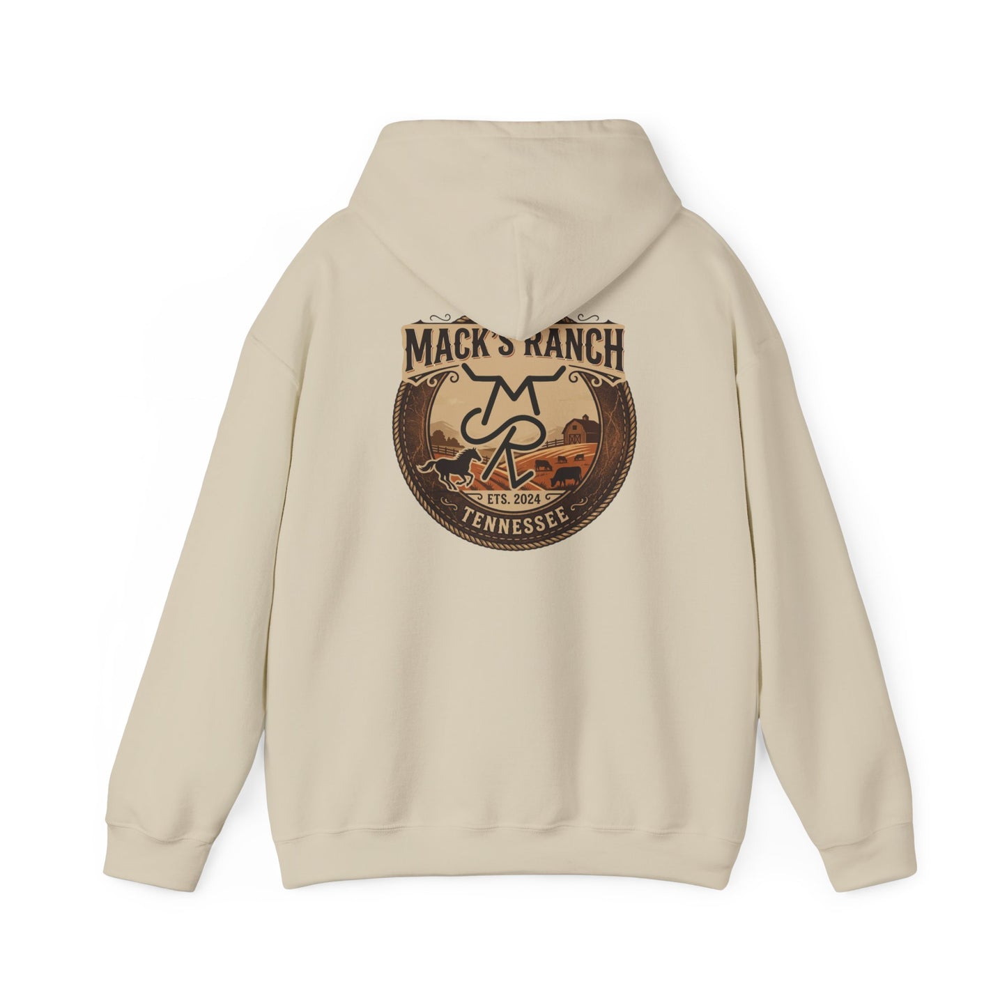 Ranch Logo Hoodie — Mack's Ranch Vintage Emblem Hooded Sweatshirt