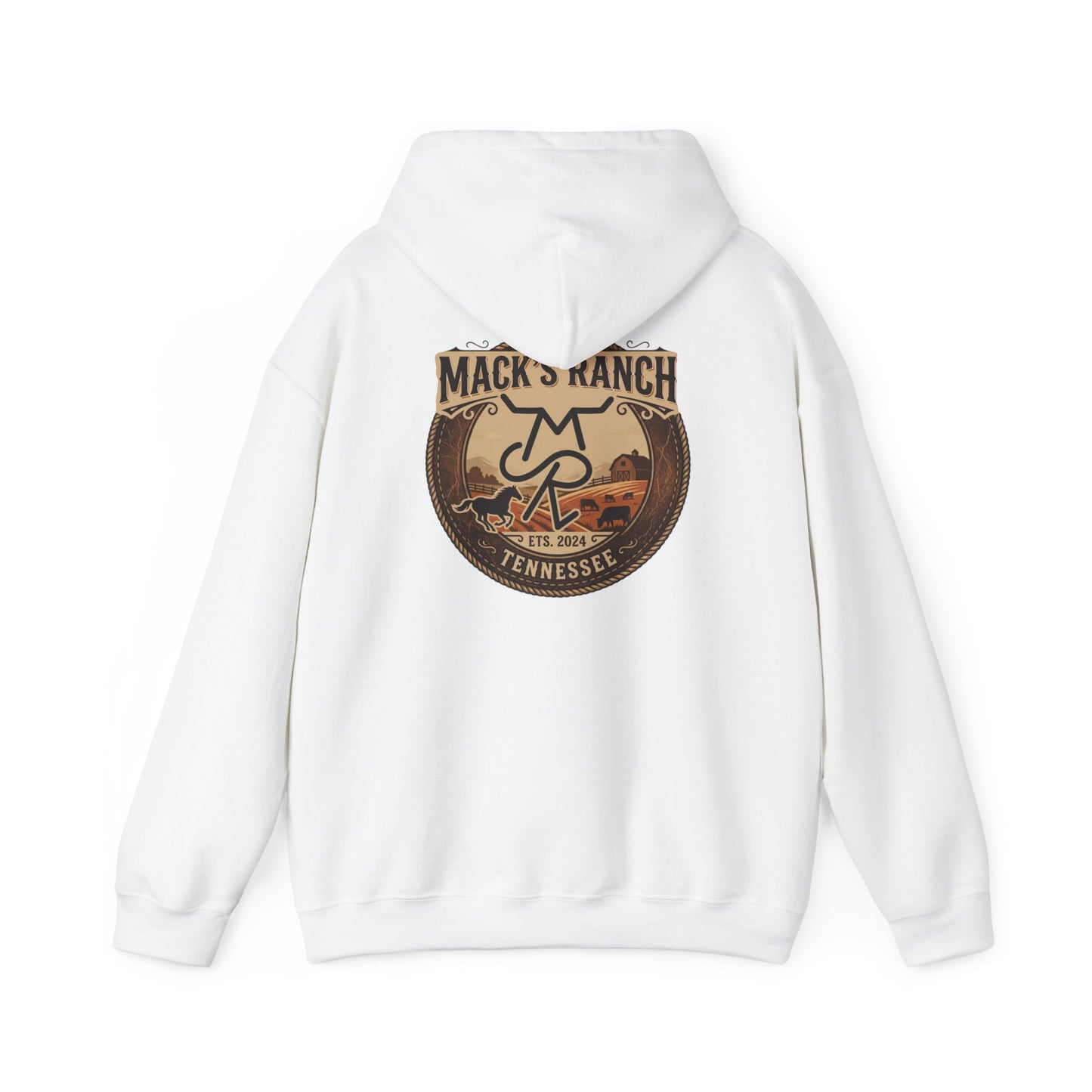 Ranch Logo Hoodie — Mack's Ranch Vintage Emblem Hooded Sweatshirt