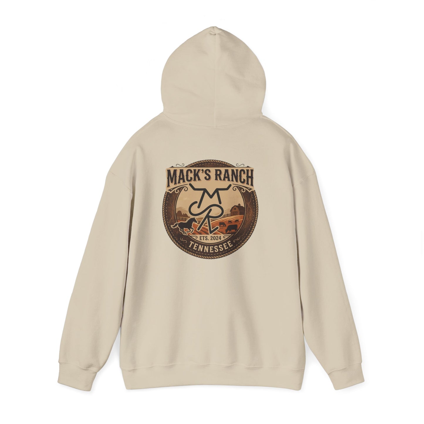 Ranch Logo Hoodie — Mack's Ranch Vintage Emblem Hooded Sweatshirt