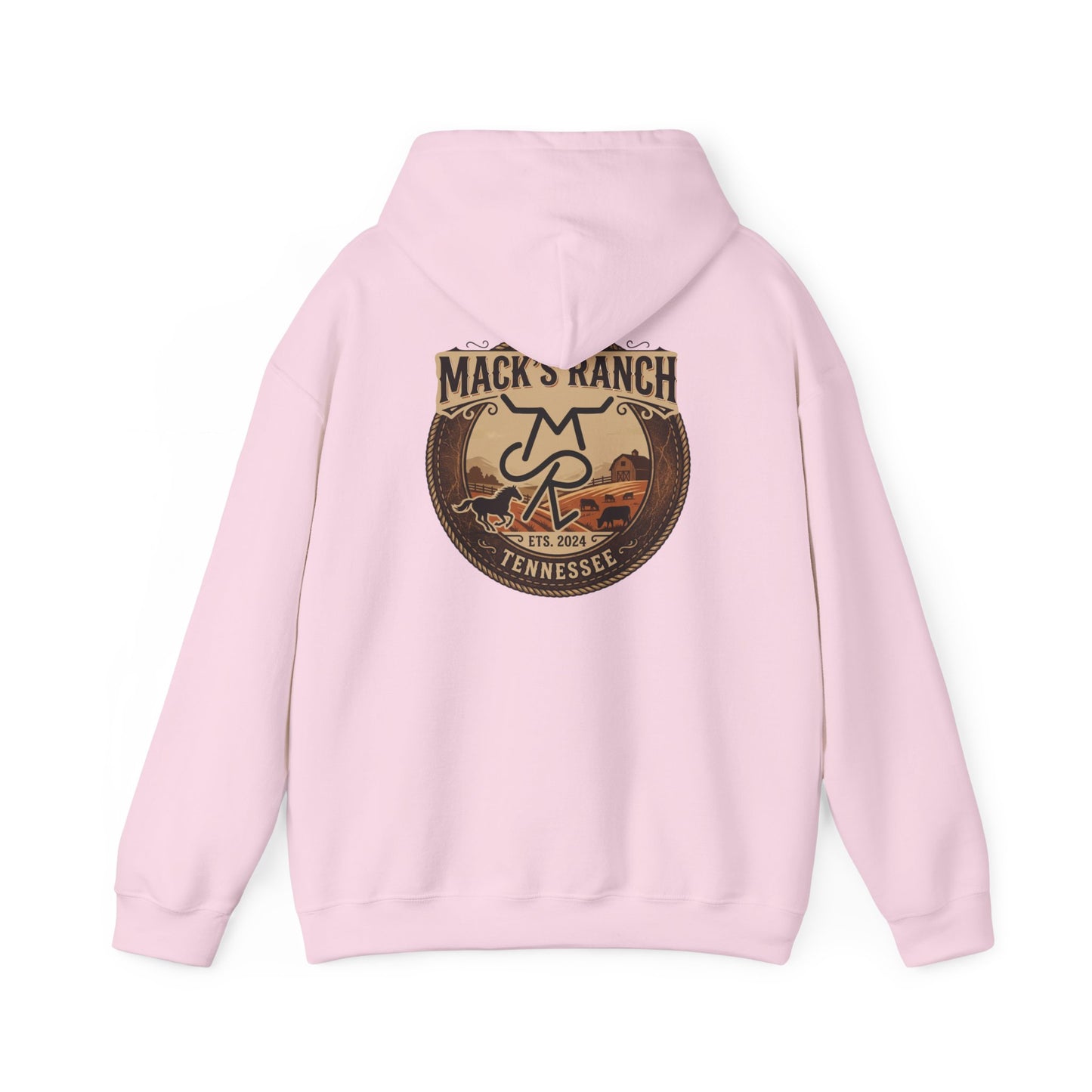 Ranch Logo Hoodie — Mack's Ranch Vintage Emblem Hooded Sweatshirt