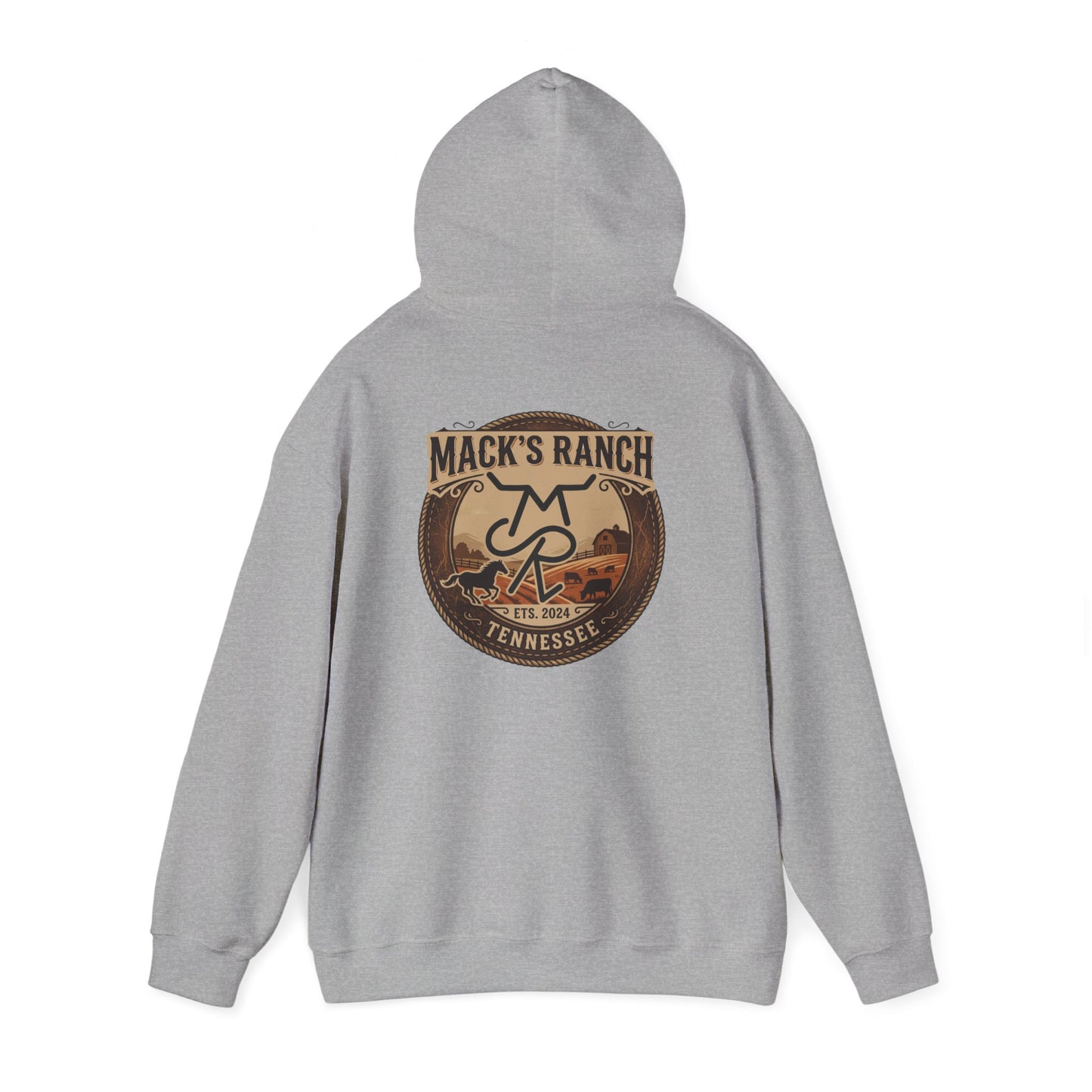 Ranch Logo Hoodie — Mack's Ranch Vintage Emblem Hooded Sweatshirt