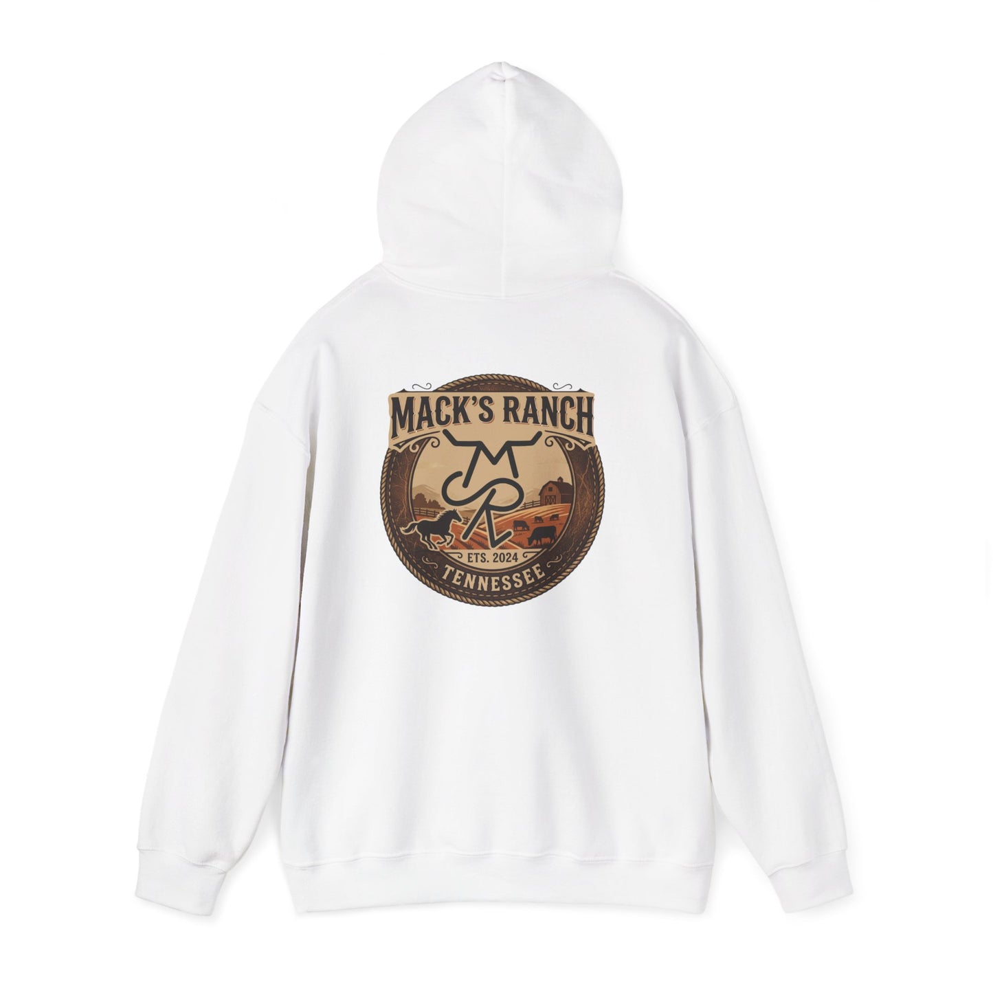 Ranch Logo Hoodie — Mack's Ranch Vintage Emblem Hooded Sweatshirt
