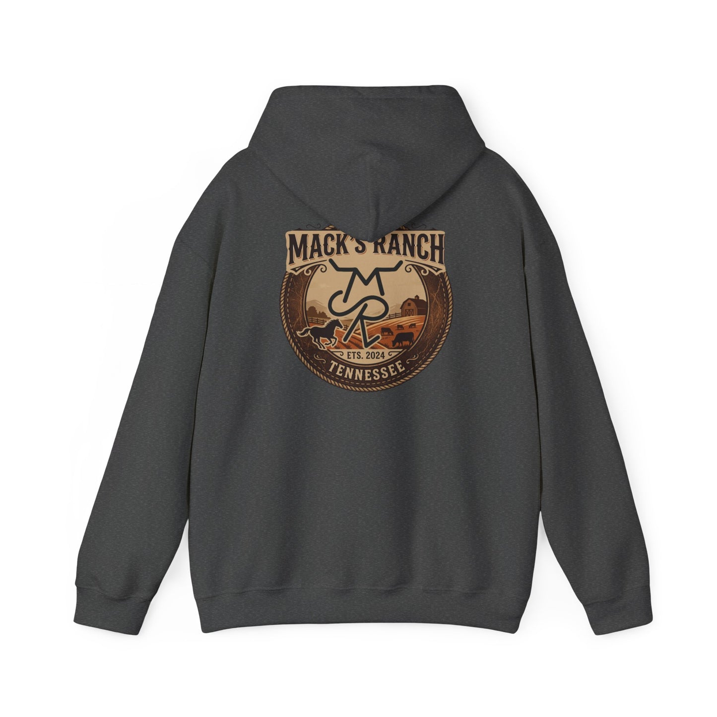 Ranch Logo Hoodie — Mack's Ranch Vintage Emblem Hooded Sweatshirt