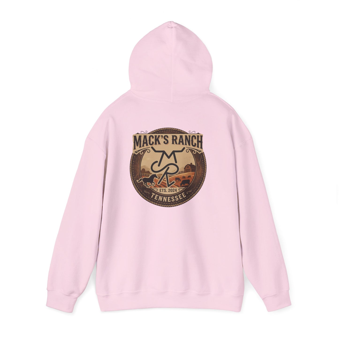 Ranch Logo Hoodie — Mack's Ranch Vintage Emblem Hooded Sweatshirt