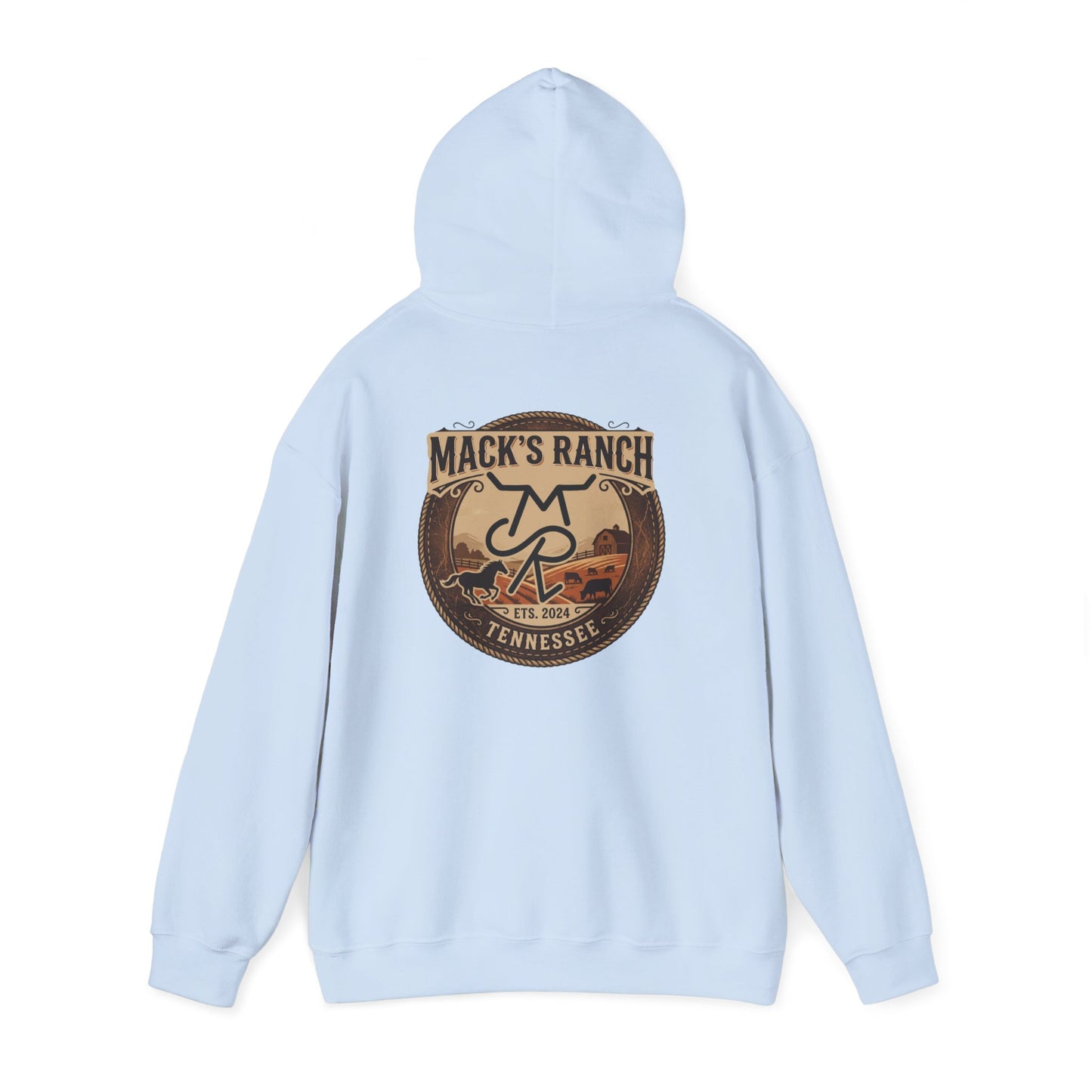 Ranch Logo Hoodie — Mack's Ranch Vintage Emblem Hooded Sweatshirt