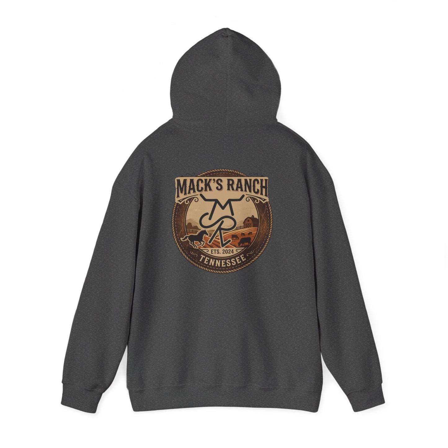Ranch Logo Hoodie — Mack's Ranch Vintage Emblem Hooded Sweatshirt