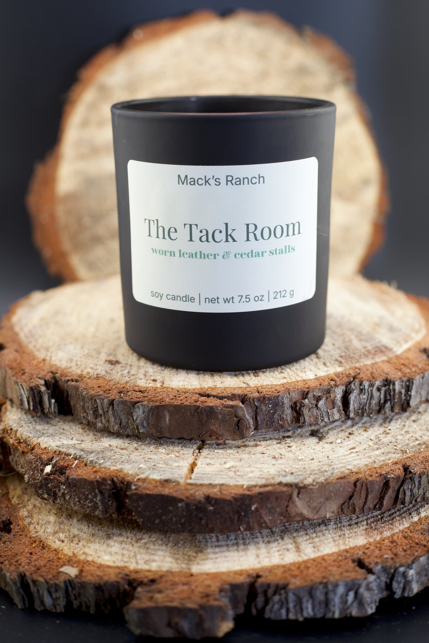 The Tack Room soy candle - leather and wood scent inspired by ranch tack rooms